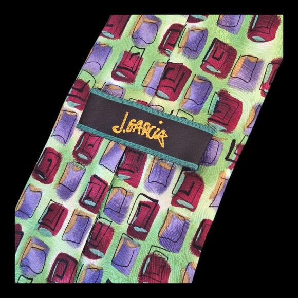 Jerry Garcia Silk Tie Colorful Bright Lime Green Chartreuse 100% Silk 2004 - Picture 6 of 8